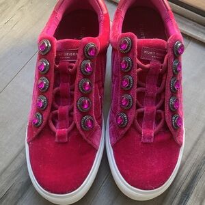 New Kurt Geiger London Pink Velvet Rhinestones Sneakers size EU 39 UK 6